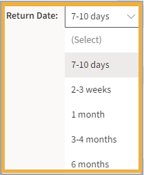 Return Date menu options with yellow highlight box around it.